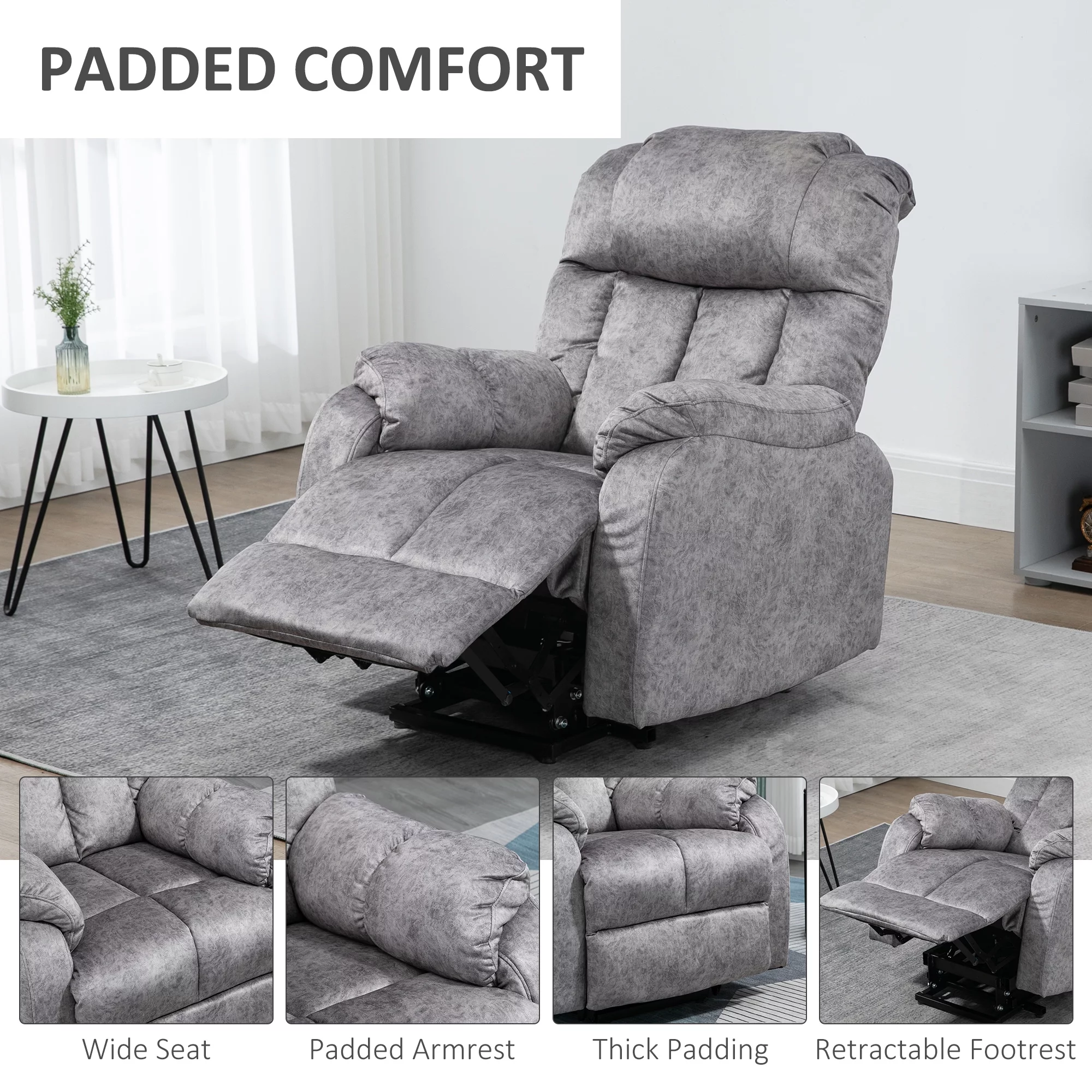 HOMCOM Power Lift Chair, Electric Recliner for Elderly, Compact Living Room Chair with Side Pocket & Remote Control, Grey - Image 5