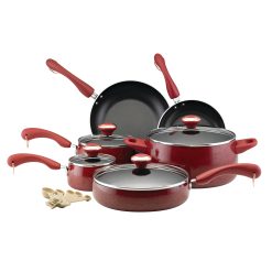 Paula Deen Signature Porcelain 15-Piece Nonstick Cookware Set, Red/Black