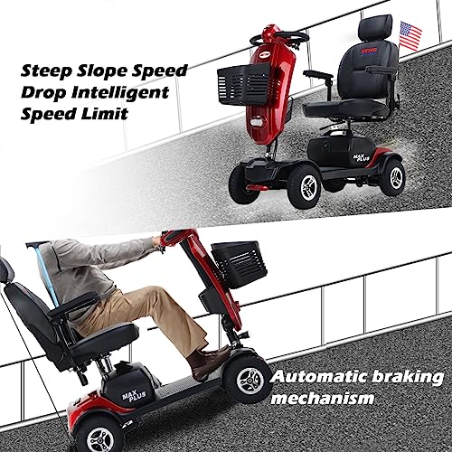 4 Wheel Mobility Scooter, Portable Electric Power Wheelchair, Range Extended Battery Compact Heavy Duty Travel Scooter, with Front Rear Lights and Basket for Seniors, Adults,Handicapped, Elderly (Red) - Image 5
