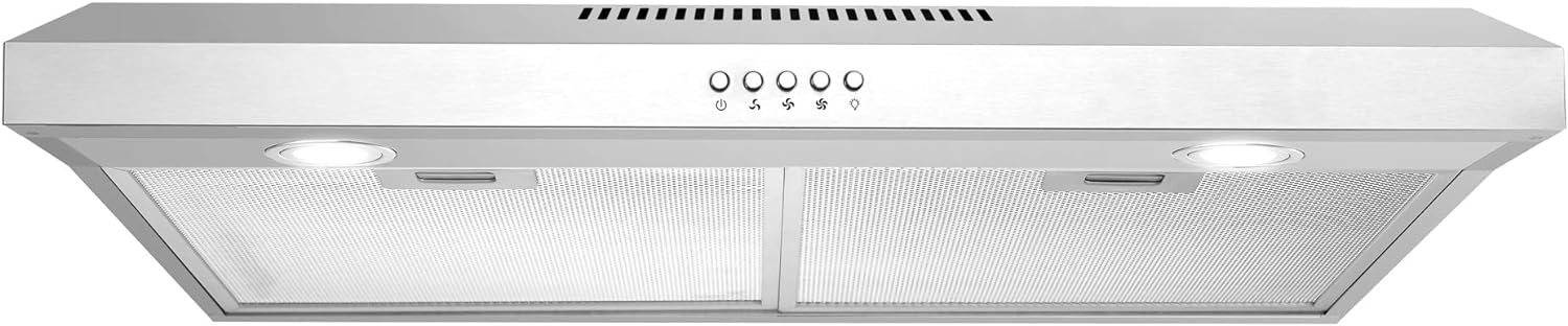 Cosmo 5U30 30 in. Under Cabinet Range Hood with Ducted / Ductless Convertible Slim Kitchen Over Stove Vent, 3 Speed Exhaust Fan, Reusable Filter, LED Lights in Stainless Steel