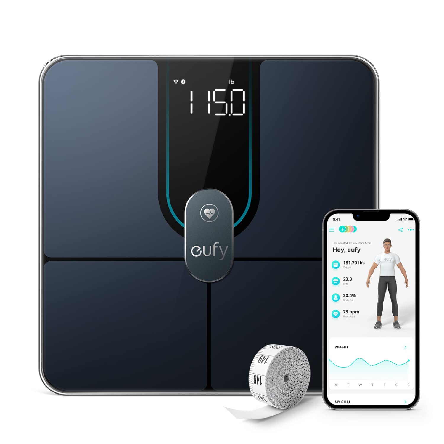 eufy Smart Scale P2 Pro, Digital Bathroom Scale with Wi-Fi Bluetooth, 16 Measurements Including Weight, Heart Rate, Body Fat, BMI, Muscle & Bone Mass, 3D Virtual Body Mode, 50 g/0.1 lb High Accuracy Pack of 2