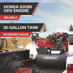 Alternative view of NorthStar Portable Gas Powered Air Compressor – Honda GX390 OHV Engine, 30-Gallon Horizontal Tank, 24.4 CFM at 90 PSI